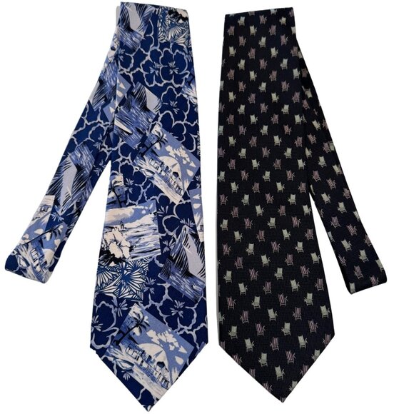 Tommy Bahama 100% Silk Tie Beach Chair Surfers Hibiscus Flowers 59.5X 4 Lot of 2 - Picture 4 of 11